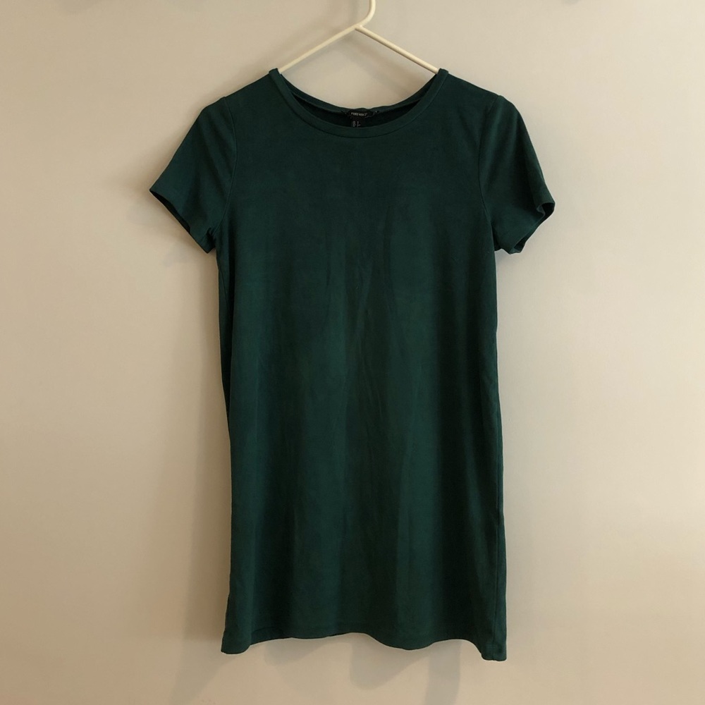 Hunter Green Faux Suede T shirt Dress